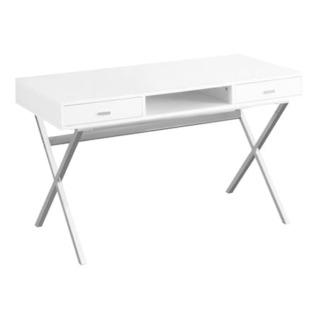 Monarch Specialties Computer Desk, Home Office, Laptop, Storage Drawers, 48"L, Work, Metal, Glossy White, Chrome I 7211